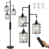 New Upgraded 72 Tall Dimmable Floor Lamp with Remote Control & White PC Shades, Farmhouse Standing Lamp with Bulbs, Industrial T