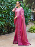 Satrani Womens Pure Georgette Saree (3402S267N_Rose Dark Pink)