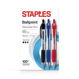 STAPLES 2345307 Ballpoint Retractable Grip Pens Medium 1.0Mm Assorted 50Pk