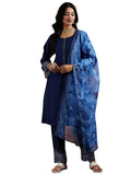 Libas Womens Embellished Silk Blend Straight Kurta With Trousers And Dupatta