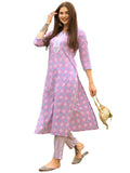 Anni Designer Women'S Cotton Blend Straight Printed Kurta With Pant (Nede-Purple_S_Purple_Small),Purple,S