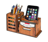 BOQP 3 in 1 Pen Stand with Visiting Card & Mobile Holder Multipurpose Wooden Desk Organizer Pen and Pencil Stand for Office Tabl
