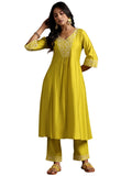 Libas Womens Yoke Design Silk Blend A-Line Kurta With Trousers