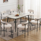 EDWELL White Dining Chairs Set of 6, Modern Dining Room Chairs with 3.94 Cushions Mid-Century, Round Upholstered Boucle Chairs f