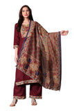Gosriki Women'S Cotton Printed Straight Kurti With Palazzos & Dupatta Set (Reema Maroon_S-Go_Maroon_Small),Maroon,,B09PZ1BHXM