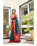 Flosive Womens Present Banarasi Soft Lichi Silk Saree Beautiful Jacquard Rich Pallu Design Work Zari Woven Kanjivaram Silk Style Saree With Soft Lichi Silk Blouse Piece Ayn Ritch (Green)