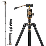 YoTilon Aluminum Camera Tripod & Monopod with Removable Handle and 360 Ball Head, 77.2 ' ' Max Height, 17.6lb Load Capacity, Sil