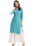 rangita Turquoise Rayon Knee Length Printed Straight Kurti for Women | Kurta for Women_2XL