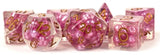 Pearl Pink Dice With Copper Numbers Resin 16Mm (5/8In) 7 Dice Set Metallic Dice Games