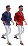 Bellstone Men'S Cotton Blend Solid Regular Dress Shirt (Kurta1600_Combo_Navy & Maroon_M