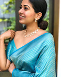 Satrani Women'S Art Silk Banarasi Jacquard Saree With Unstitched Blouse Piece(2668S171N_Sky Blue)