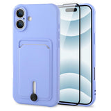 MZELQ TPU Wallet Compatible with iPhone 16 Case, Card Holder Camera Protection Cover + Screen Protector, Push-able Slot for Girl