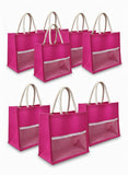 Handmakers Natural Transparent PInk Jute Gift Bags for Return Gifts Pack of 10,12x10x5 inch