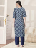 Pinkmint Kurta Set For Women Cotton Printed Straight Kurta With Pant (Pack Of 1) Multicolor12 M