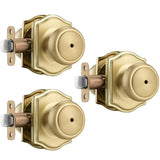 NCSEN 3 Pack Gold Door Knobs with Camelot Trim,Interior Door Knob with Lock,Coastal Privacy Door knob for Bath and Bedroom, Sati