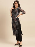 Anni Designer Women'S Georgette Straight Printed Kurta With Pant & Dupatta (Pivis Black-Nwg_Xl_Black_X-Large),Black,XL,Cotton Blend,Regular,