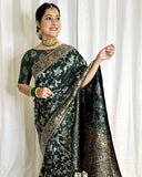 Sugathari Womens Banarasi Saree Pure Kanjivaram Silk Saree Soft New Ladies 2023 Design Wear Pattu Sarees Latest Cotton Party Sari Collections With Blouse Piece For Wedding Sadi (Sam Pari S-7 B Green)