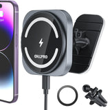 OHLPRO for MagSafe Car Mount Charger, 15W Fast Charging Car Magnetic Phone Holder for Dashboard and Air Vent, Compatible with iP