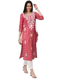 Anni Designer Women'S Cotton Blend Printed Straight Chikankari Embroidered Kurta (Toshi Pink_S_Pink_Small),Pink,S