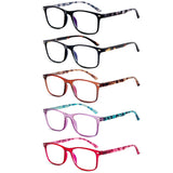 EFE Blue Light Reading Glasses Readers for Women Ladies 1.5 Computer Lightweight Frame Spring Hinge Eyeglasses 5 Pack (Multi Col