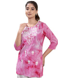 Sanisa Women's Rayon Chikankari Embroidery Short Length Straight Kurti (479K285N-XXL_Pink)