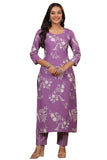 Anni Designer Women'S Cotton Blend Straight Printed Kurta With Pant (Mayank Purple_L_Purple_Large),Purple,L