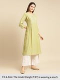 Rangita Mint Green Viscose Calf Length Embroidered Flared Kurti For Women | Kurta For Women_L