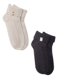 Bharatasya Pack Of 2, Fine Knitted Ankle Length Winter Woolen Socks For Women (Black & White)