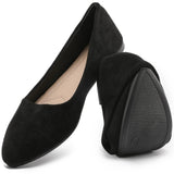 HEAWISH Women’s Black Flats Shoes Comfortable Suede Pointed Toe Slip On Casual Ballet Flats Dress Shoes Nude Flats(Yellow, US7)