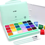 ARTME Miya Gouache Paint Set, 24 Colors x 30ml Unique Jelly Cup Design with 3 Paint Brushes in a Carrying Case Perfect for Artists, Students, Gouache Opaque Watercolor Painting (Green)