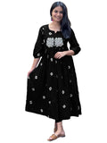 Anni Designer Women'S Rayon Blend Floral Straight Kurta With Pant (Anveshi-Clrs_Black_X-Large),Black,XL