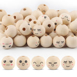 50PCS Wooden Beads for Crafts, 20mm Smile Wooden Beads with Holes, Natural Round Face Wood Bead for DIY Crafts, Jewelry Making,
