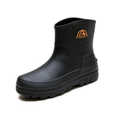 IQAXC Waterproof Garden Rain Boots for Men Breathable Lightweight Mid Calf Deck Fishing Outdoor Slip Resistant Shoes, 398 Black