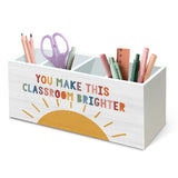DILSJ Boho Sunshine Classroom 4 Compartment Pen Pencil Holder for Desk,Inspirational Motivational You Make This Classroom Bright