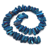 BEADIA Dark Blue Titanium Coated Crystal Quartz Spike Point Stick Beads Rough 1.0-1.5 for Jewelry Making 15 Inch/Strand
