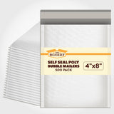The Boxery 4x8|#000 Poly Bubble Mailers- 500 Pack, Padded Envelopes, Self Seal, Waterproof Shipping Bags, Padded Mailers for S