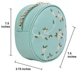 Adisa Women Girls Round Embroided Sling Bag (Green),Green,,B09N2FXCSM