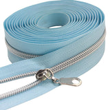 YaHoGa #5 Silver Metallic Nylon Coil Zippers by The Yard Bulk SkyBlue Tape 10 Yards with 25pcs Pulls for DIY Sewing Tailor Craft