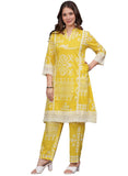 rytras Womens Pure Cotton Printed Straight Kurta Set with Palazzo Pants - Ethnic Wear, Yellow, 3XL