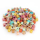 200+ Pieces 7x7mm Colorful Gold Cube Acrylic Alphabet Zodiac Charms Constellation Beads Mixed Plastic Shape Loose Beads forJewel