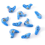 Boutigem 10Pcs Sky Blue Pigeon Porcelain Beads Pigeon with Flower Pattern Ceramic Beads Floral Bird Handmade Craft Beads Animal
