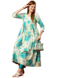 Anni Designer Women'S Cotton Blend Straight Printed Kurta With Pant (Fulan See Green_L_See Green_Large),See Green,L