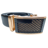 Brolaviya Leather Universal Adjustable Automatic Ratchet Buckle Mens Belt, Ideal Gift For Loved One, Length 110Cm, Golden Grill