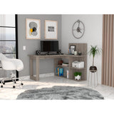 Tuhome Masai Writing Computer Desk, Five Open Shelves -Light Gray