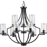 Progress Lighting Lassiter Collection 9-Light Clear Glass Modern Chandelier Light Matte Black, 29.00x32.00x32.00