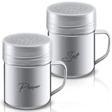 2-pack 13.5oz Stainless Steel Salt and Pepper Shakers with Lid and Handle Seasoning Dredge Shaker for Cooking Kitchen Baking Sal