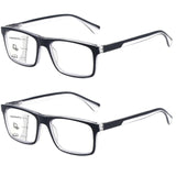 Missfive 2-Pack Mens Light Multifocus Progressive Reading Glasses Blue Light Blocking, Multifocal Spring Hinge No-Line Trifocal
