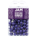 JAM PAPER Colorful Push Pins Round Head Map Thumb Tacks Purple Pushpins 100/Pack