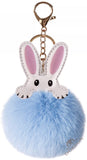 Dorron Iaccessories Fluffy Faux Fur Soft Bunny Pompom Key Ring Keychain For Girls Bag Scooty Bike Car Keys (Blue)