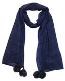 Women And Girls Fancy Scarf Stole Shawl Scarves Hijab Dupatta Wrap Pompom Scarf Stole Puffy Scarf Stole (Navi Blue)